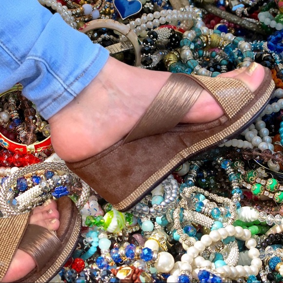 5 7 Italina Brown Bronze Embellished Sandal Wedge - Picture 5 of 8